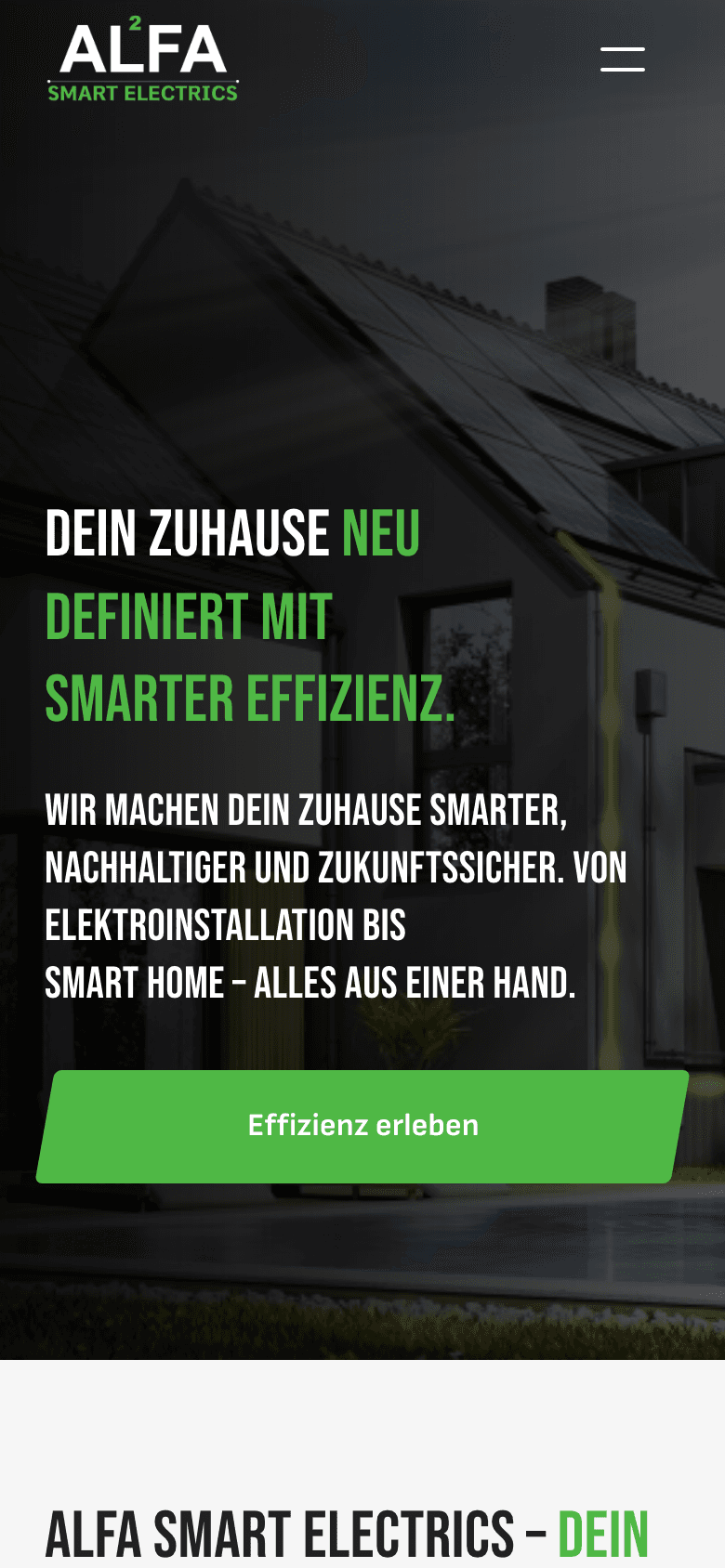 Webseite für ALFA Smart Electrics – mobile Ansicht
