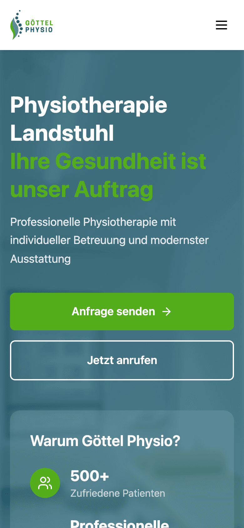 Webseite für Göttel Physio – mobile Ansicht