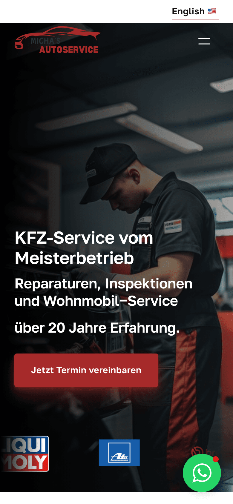 Webseite für Micha's Autoservice – mobile Ansicht