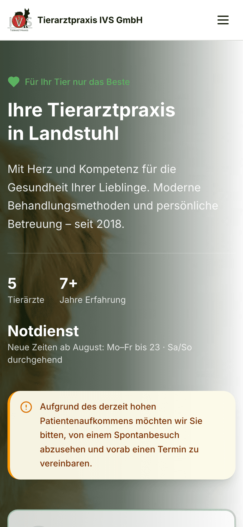 Webseite für Tierarztpraxis IVS – mobile Ansicht